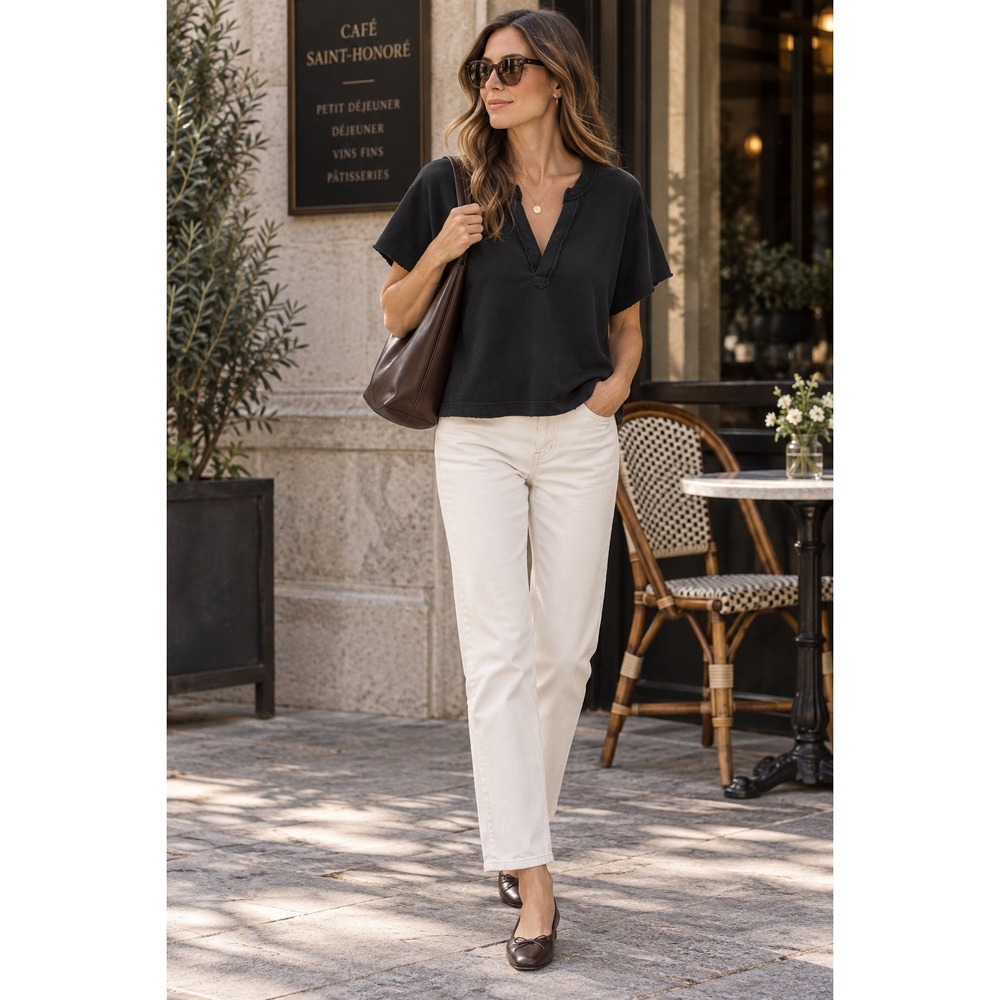 Frank & Eileen Patrick Popover Black French Terry Shirt M Altered